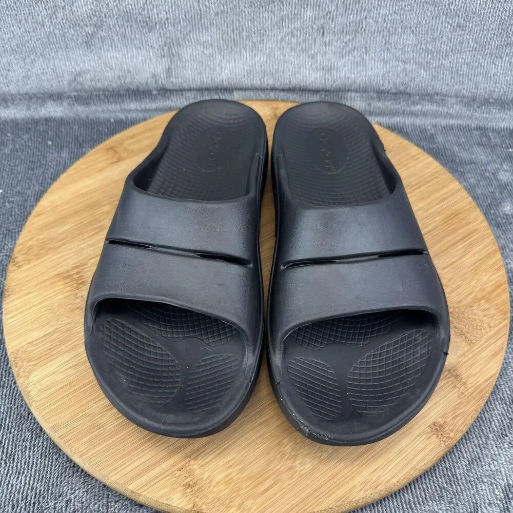 OOFOS OOahh Slide Sandals Mens 6 Womens 8 Black Recovery Comfort Shoes